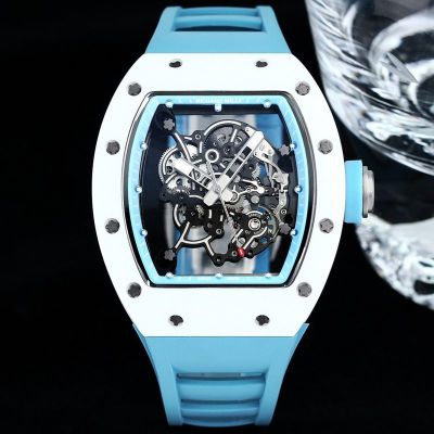 Richard Mille for Sale RM055 Bubba Watson  White Ceramic Blue Rubber Copy Watch